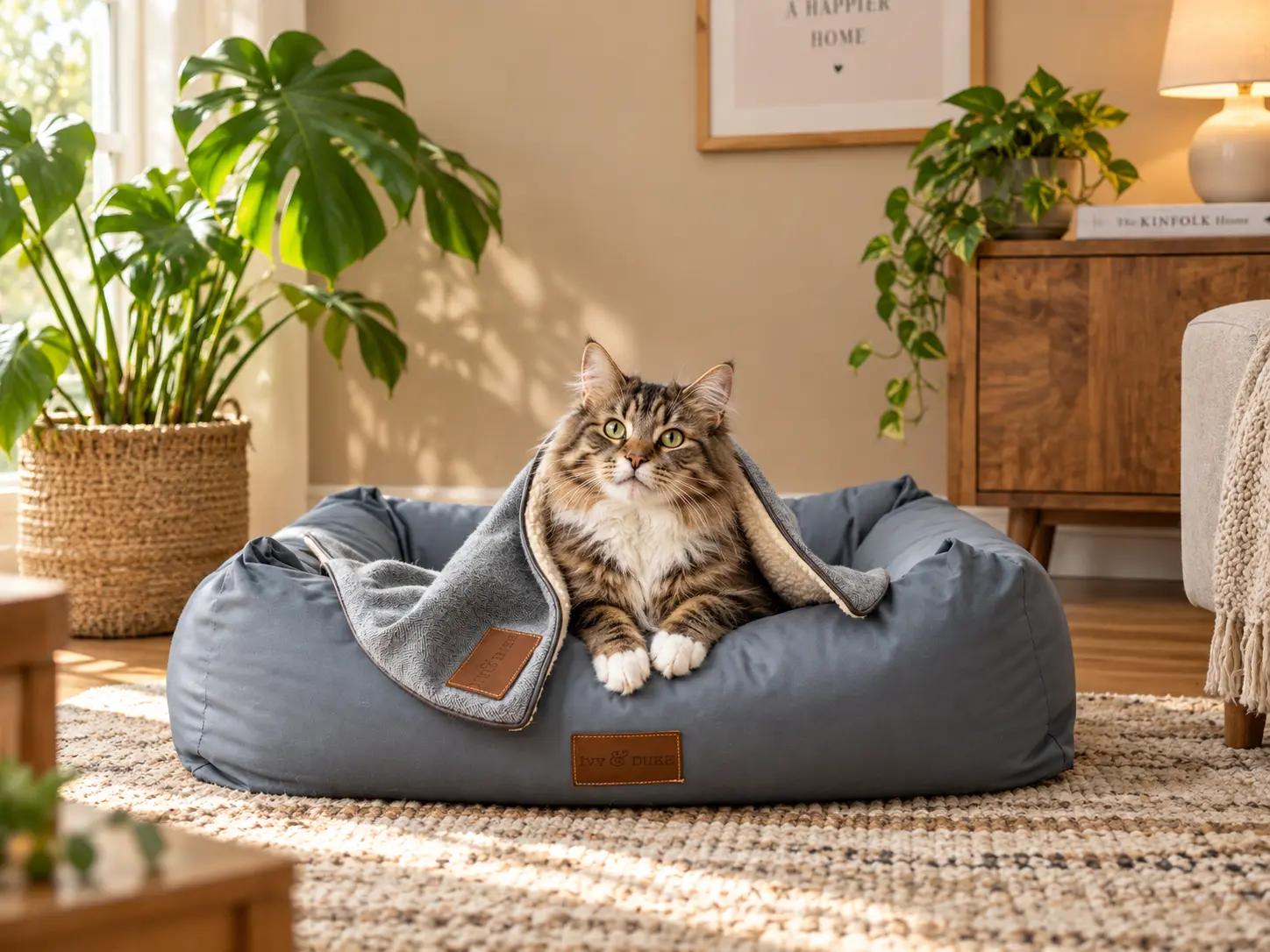 Fluffy tabby cat resting at home